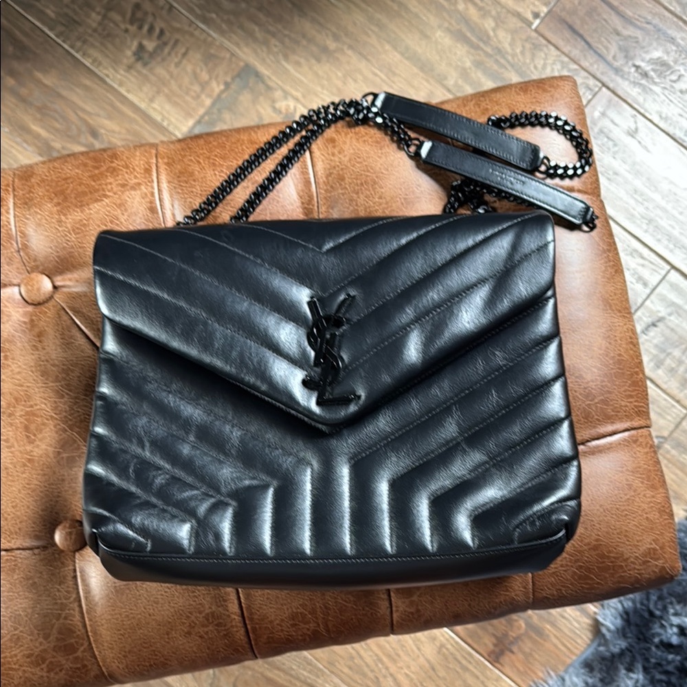 Black Quilted Leather YSL Lou Lou Chain Bag